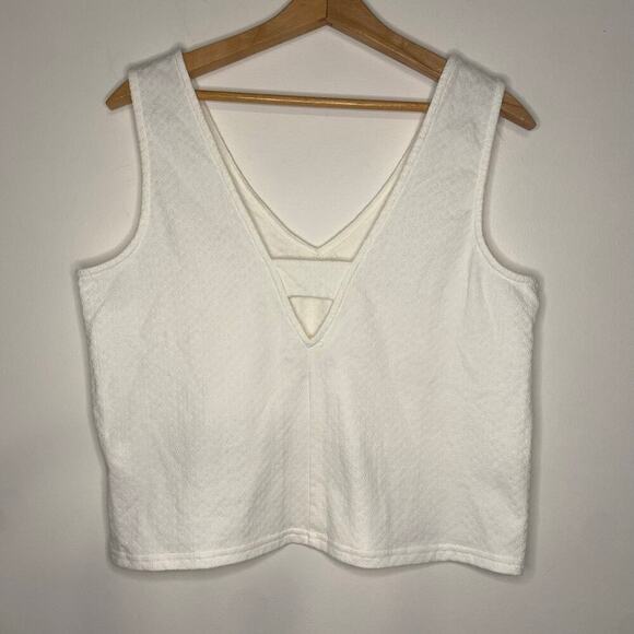 Madewell White Crop V Neck Sleevless Blouse Top Shirt Size Medium Boxy Dressy - Picture 5 of 12